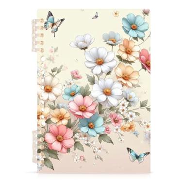 Imagem de Burbuja Caderno de borboletas com flores florescentes, papel pautado universitário A5 com 60 folhas, fichário para escritório, 1 pacote