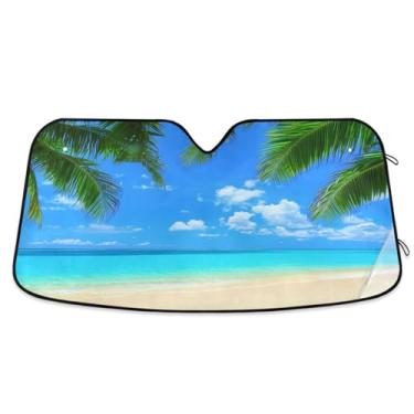 Imagem de Qilmy Para-brisa de carro, lindo cenário de praia, protetor de viseira dobrável mantém a frescura bloqueia raios UV e acessórios para proteger carros, SUVs, caminhões-(P) 662