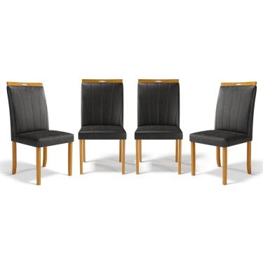 Imagem de Kit Com 4 Cadeiras Aurora Madeira Maciça Estofadas Para Mesa De Jantar