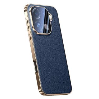 Imagem de FWYANZH Capa para Oppo Find X9/X9pro, capa de proteção de lente completa galvanizada borda macia couro genuíno capa de telefone luxuosa, azul, X9