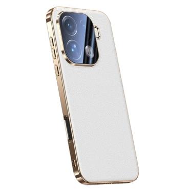 Imagem de FWYANZH Capa de couro genuíno para Oppo Find X9/X9pro, capa anti-queda galvanizada fina proteção de câmera luxuosa à prova de choque, branca, X9