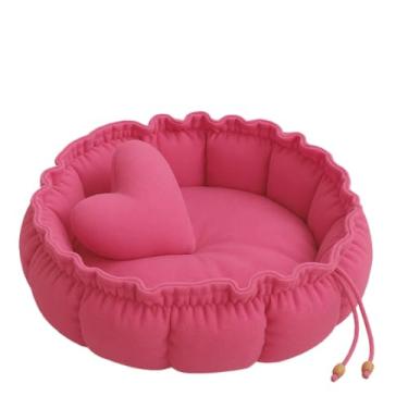 Imagem de Caminha Redonda Cama Pet Confortável para Cachorro e Gato com Almofada de Coração(PINK,G 60CM)