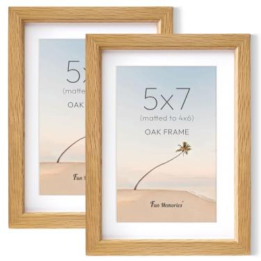 Imagem de Fun Memories Conjunto de 2 porta-retratos 12 x 18 cm, moldura de madeira de carvalho maciça natural com vidro temperado HD, moldura de madeira moderna simples 12,5 x 17,8 cm fosca para 10 x 15 cm