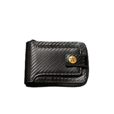 Imagem de Carteira masculina com zíper de fibra de carbono, mini carteira de cartão pequena portátil com fivela, vários compartimentos para documentos, Preto, Casual