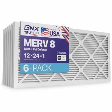 Imagem de BNX Filtro de ar TruFilter MERV 8 12 x 24 x 1 (pacote com 6) – Feito nos EUA – Filtros de ar condicionado plissados eletrostáticos de ar condicionado HVAC AC para poeira, animais de estimação, mofo