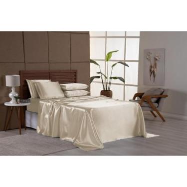 Imagem de Jogo de Cama Cetim Charmousse Casal Queen King Brilhante 4 Peças Toque Macio Sedosso(TANINO,King)