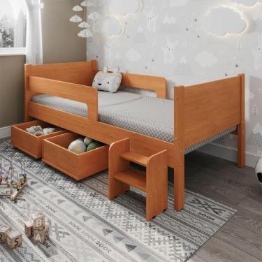 Imagem de Cama Infantil Premium com 2 Baus Organizador e Escada Luna Plus Nature