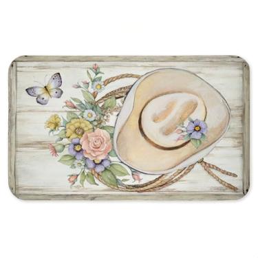 Imagem de Tapete antifadiga com chapéu de cowboy floral Shabby Chic, tapete ergonômico acolchoado para cozinha e pé com suporte antiderrapante, tapete confortável ecológico, design por Susan Winget, 76 x 45 cm