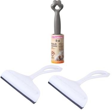 Imagem de Kit 2 Rodo de pia Branco e 1 Rolo Adesivo Tira Pelo com 60 folhas, Linha Pet