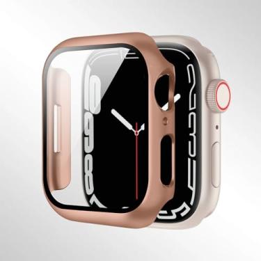 Imagem de Compatível com Apple Watch séries 10/9/8/7/6/5/4 40/41/44/45/42/46 mm, com um protetor de tela de vidro temperado e uma capa rígida de PC para proteção total. (41 mm, ouro rosa)