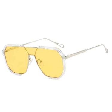 Imagem de Óculos de Sol Oversized Feminino Unissex com Armação Metálica e Proteção UV400 para Esportes ao Ar Livre, Corrida e Ciclismo, Prata e Amarelo