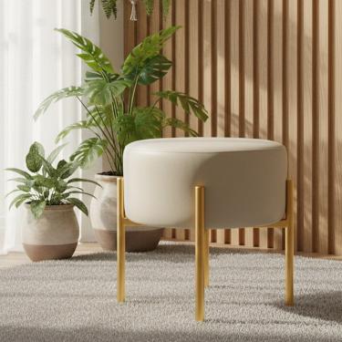 Imagem de Puff Puff Banqueta Decorativa Industrial Dourado Iron Sintético PU Bege D03 - D'Rossi