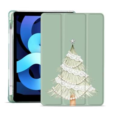 Imagem de MAYCARI Capa de Natal para iPad A16 de 11 polegadas 2025 com suporte para lápis, capa protetora traseira de TPU macio de renda branca original com estrela de árvore de Natal para iPad 10ª geração