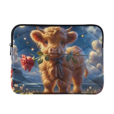 Imagem de Capa protetora para notebook à prova de choque de vaca segurando rosa noite estrelada, capa para notebook portátil, 15-15,6 polegadas