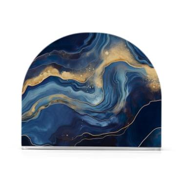 Imagem de Porta-guardanapos de mármore azul e dourado, porta-guardanapos de plástico para convidados Suporte de guardanapo vertical para mesa e bancada de cozinha