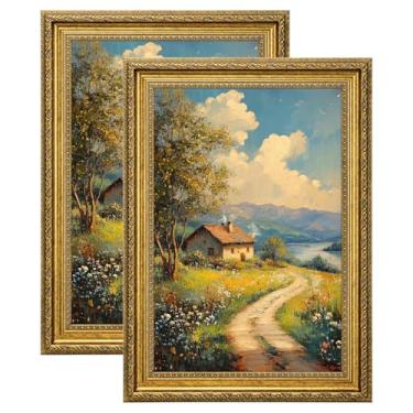 Imagem de eletecpro Conjunto de 2 molduras de 30 x 45 cm, molduras douradas vintage, tela de 30,5 x 45,7 cm, 28 x 43 cm com tapete ou 30,5 x 45,7 cm sem tapete, para decoração de parede de casa, dourado