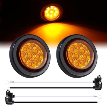 Imagem de TMH 2 peças de luzes de LED âmbar redondas de 5 cm com refletores de folga Pigtail Lights/w luz lateral à prova d'água selada de borracha para trailer de caminhão (pacote com 2) 12V CC