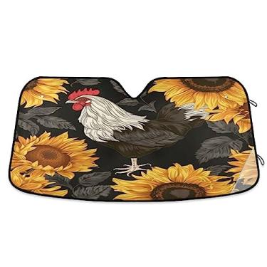 Imagem de Toldo de sol de galo e girassol para para-brisas de carro, proteção UV protetor solar dobrável de janela de carro para carro, caminhão, SUV