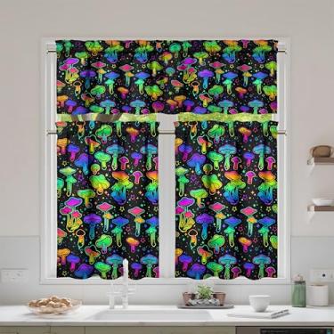 Imagem de mvhsuoem Conjunto de 3 peças de cortinas e sanefas de cozinha de cogumelos para decoração de cozinha, janelas sobre a pia, cortinas de arte de fazenda 69,8 x 91,4 cm