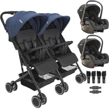 Imagem de Carrinho Kiddo para Gemeos com 2 Bebe Conforto Mascote Marinho