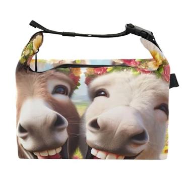 Imagem de TSENQUE Lancheira personalizada de animais fofos burros engraçados para mulheres e meninas alça de ombro ajustável para trabalho fofa com isolamento floral