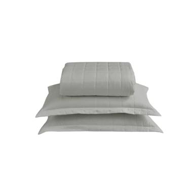Imagem de Kit Cobre Leito Casal King Soft Dupla Face Matelado, Bege, 3 Peças, 100% Poliéster, 2,60x3,10m, com 2 Porta Travesseiros 70x50cm (Cinza)