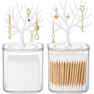 Imagem de Porta Joias com Árvore Branca, Organizador de Brincos e Acessórios, Potes de Vidro Transparente com Tampa