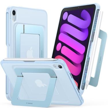 Imagem de TORRAS Capa para iPad mini 7 A17 Pro, capa para iPad mini 6 com suporte para lápis, suporte ultra estável, vários ângulos de visualização ajustáveis, capa protetora fina com suporte, capa translúcida