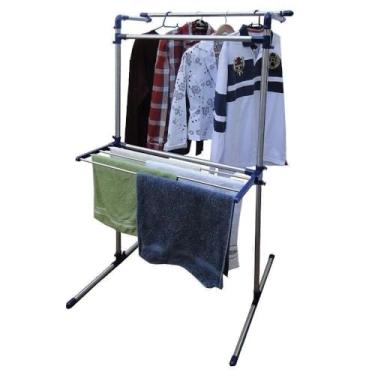 Imagem de Varal de Chão em Aço Ajustável Arara Roupas Cabideiro Inox