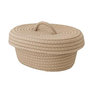 Imagem de GLOGLOW Suprimentos de Armazenamento Caixa de Armazenamento de Mesa Com Tampa, Cesta Organizadora Multiuso para Maquiagem, Artigos Diversos e Lanches, Uso Doméstico e No Escritório Corda de Algodão