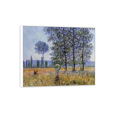 Imagem de BMZFYBS Claude Monet Famosas Impressões em Tela de Parede Prontas para Pendurar - Efeito de Luz Solar sob Choupos - Pintura com Moldura Branca para Decoração de Sala de Estar 70 x 85 cm 27 x 33 pol