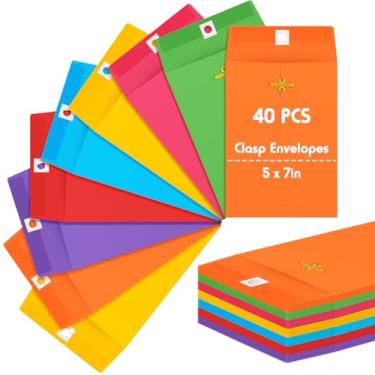 Imagem de Geyee 40 envelopes de manilla com fecho de 12,7 x 17,78 cm, fecho de goma de 12,7 kg, envelopes de papel kraft para armazenamento ou envio em casa, escritório comercial (multicolorido)