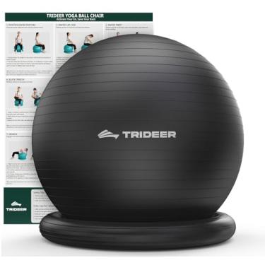 Imagem de Trideer Cadeira de bola de ioga cadeira de bola de exercício com base para mesa de escritório em casa, bola de estabilidade e assento de bola de equilíbrio para aliviar a dor nas costas, bola de