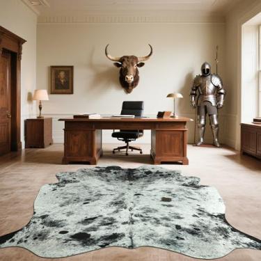 Imagem de SUNYIWEI Tapete de couro sintético, tapete de couro bovino de 2,4 x 3 m para sala de estar, quarto, parede - antiderrapante, cinza, branco, preto