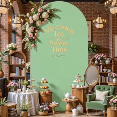 Imagem de Capa de fundo de arco verde bege de 1,8 m para festa de casamento, decoração de pano de fundo elástico, decoração de chá de bebê, chá de panela, foto de aniversário, suporte de arco elastano