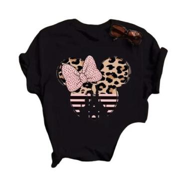 Imagem de Camiseta Infantil Com Estampa De Leopardo Preto Da Minnie Mouse, Disne
