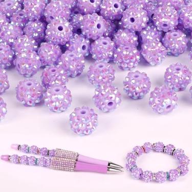 Imagem de 100 contas de strass - contas para canetas com contas, contas focais para canetas com contas, contas espaçadoras para chaveiros, pulseiras artesanais - roxo claro