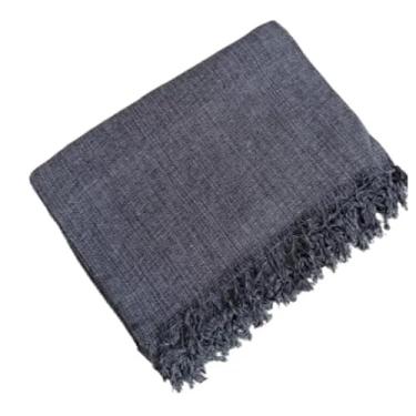 Imagem de Manta para Sofá Super King 300x180cm em Algodão – Capa de Sofá Luxo com Franjas Artesanal(Cinza Escuro Mesclado)