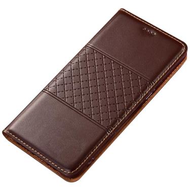 Imagem de FWYANZH Capa para iPhone 16E, capa carteira flip magnética de couro genuíno à prova de choque capa de negócios de luxo, marrom, 16E
