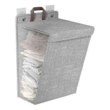 Imagem de Kit 2 Cesto De Roupa Suja Dobrável Para Pendurar Na Parede(1,CINZA)