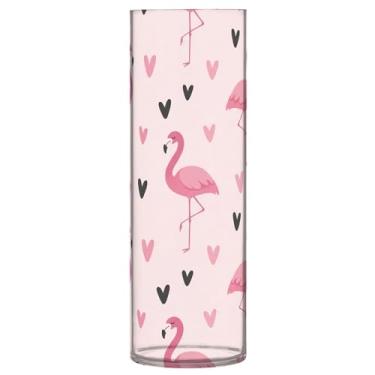 Imagem de CEBUGI Vaso de flores Flamingo Love Vaso cilíndrico de 10 cm x 30 cm para flores, vaso transparente inquebrável para decoração de casa de festa de casamento