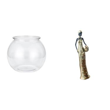 Imagem de Whtkoph Vaso Transparente em Formato de Aquário com Escultura de Uma Tribal Africana. Decoração de Mesa para Quarto, Sala de Estar Ou Escrivaninha. Ide