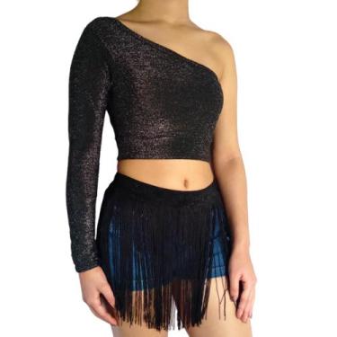 Imagem de Top Feminino Manga Longa Um Ombro Só Mula Manca Liso Lurex Pp ao Plus 