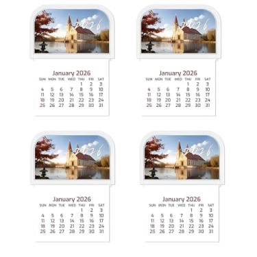 Imagem de Pacote com 4 minicalendários 2026: pequenos calendários mensais adesivos para painel de carro, geladeira, parede, laptop, escritório, caminhão e planejador | designs mensais vibrantes | 8,5 cm x 11,3