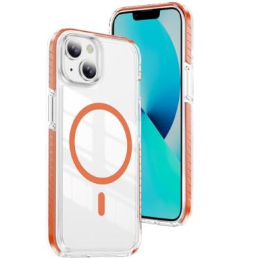 Imagem de LEMAXELERS Capa magnética para iPhone 12 Pro, compatível com Magsafe Capa protetora de grau militar à prova de choque antiamarelamento fina transparente para iPhone 12/12 Pro, laranja JW