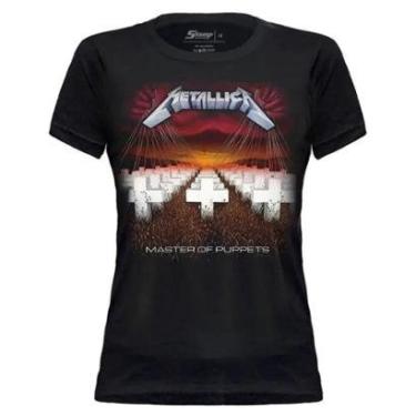 Imagem de Camiseta Baby Look de Banda Metallica Stamp em Algodão Manga Curta Gola Redonda-Feminino