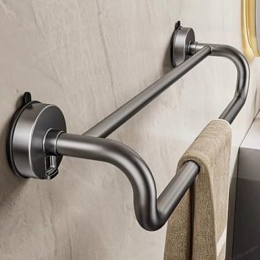 Imagem de Toalheiro duplo de alumínio para banheiro, suporte de toalha com ventosa cinza, suporte de toalha de parede, varões de toalha de banheiro, trilho de cabide de toalha