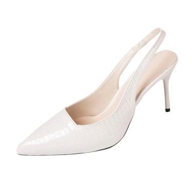 Imagem de Sandálias femininas de salto alto, bico fino, couro envernizado, bico fechado, design para o verão, outono, moda, Branco, 36