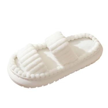 Imagem de Sandálias rasteiras femininas casuais outono inverno, Branco, 35