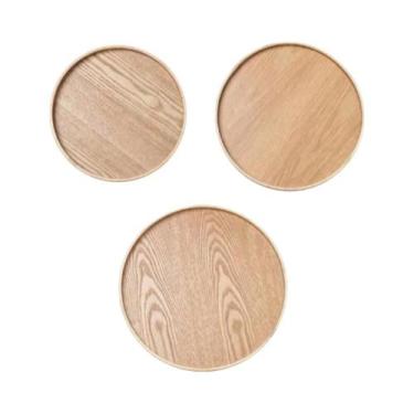 Imagem de Bandeja Redonda De Madeira De 21, 27 E 30cm, Bandeja Decorativa Para C